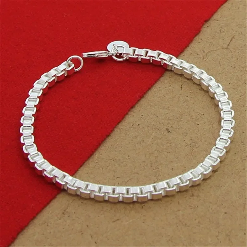 

Zhubobo High Quality 925 Sterling Silver Bracelet 4MM 8Inch Venetian Square Bracelet For Women & Men Party Charm Jewelry