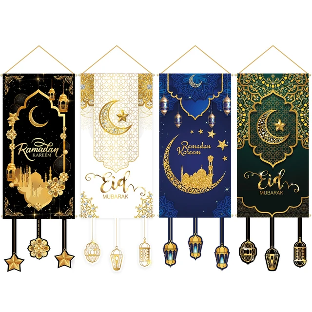 Pancarta decorativa Eid Mubarak 2023, decoración de Kareem Ramadán para el  hogar, bandera colgante Mubarak, decoración