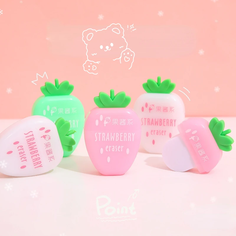 Sweet Strawberry Rubber Eraser 3 pcs/lot School Supplies Stationery Kids Students Cool Prizes Cute Erasers pencil eraser