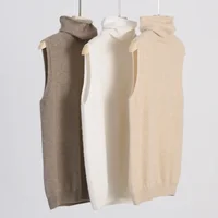 Elegant British Style 100%Wool Turtleneck Ladies Sweater Sleeveless Tank Tops 2026 Autumn Slim Soft And Warm Knitted Women Vests
