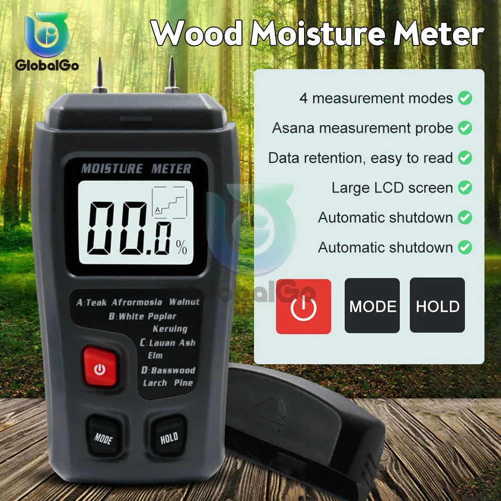 MT-10 Wood Moisture Meter Wood Humidity Tester LCD Displays Hygrometer Timber Damp Detector Resistance Measurement Tree Density wood moisture meter