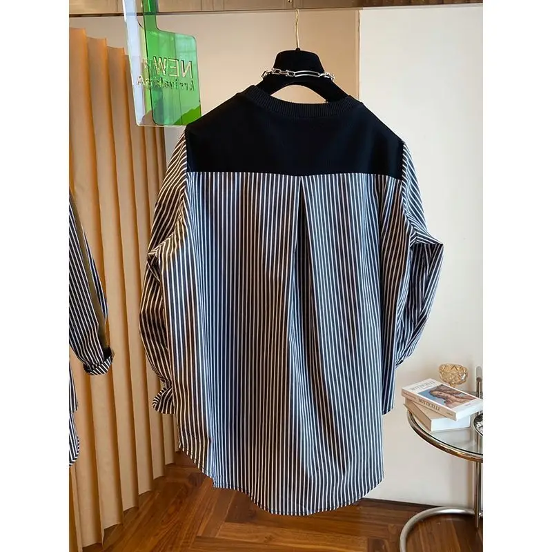 Womens Clothing 2023 Striped Patchwork Oversized Asymmetrical Y2K Streetwear Sweatshirts Female Trendy Long Sleeve Pullover Tops