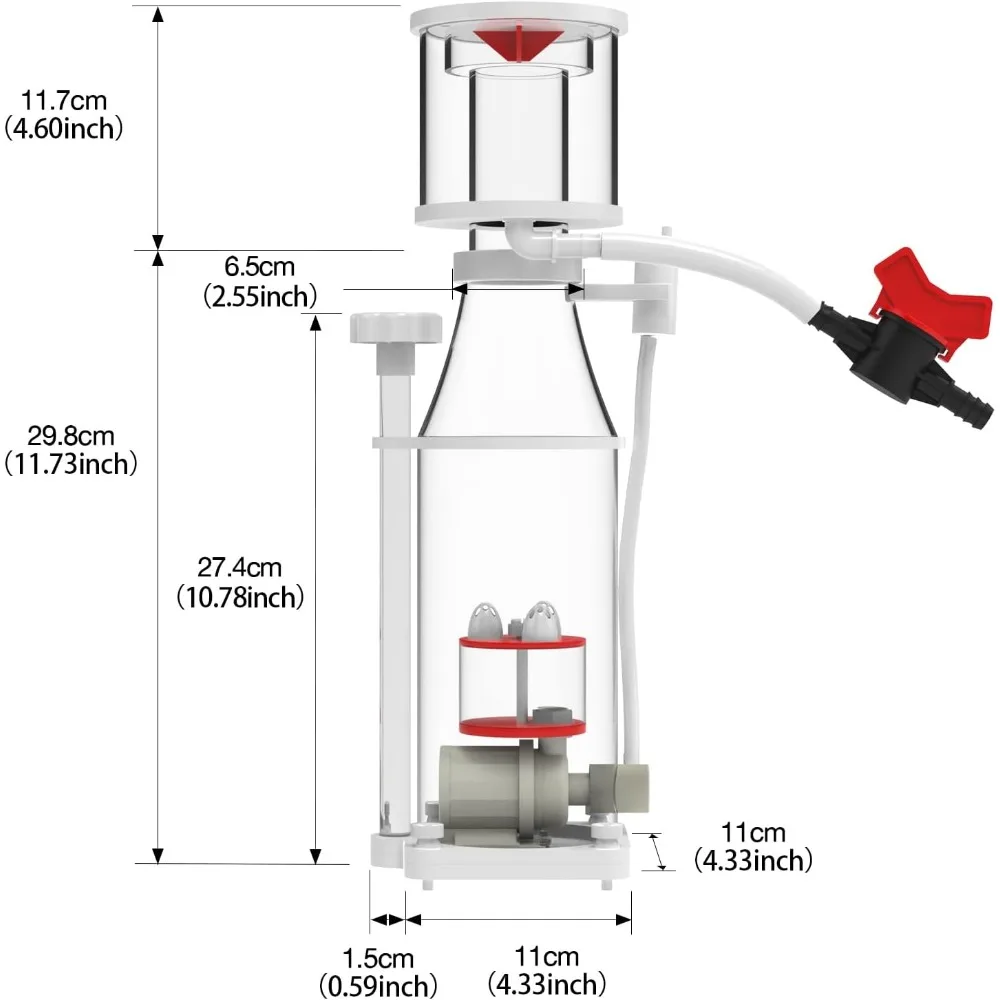 Aquarium in-Sump DC Protein Skimmer, with Controllable DC Pinwheel Pump for Up to 50-100Gal Reef Tank (N100 Plus) 4