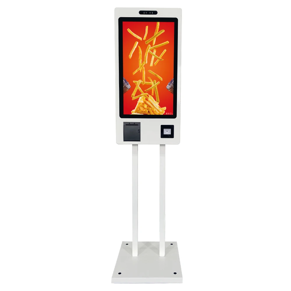 VISIGN 안드로이드 또는 windows OS 24 27 32 인치 셀프 서비스 토템 용량 성 터치 열전 사 프린터 레스토랑의 셀프 주문 키오스크