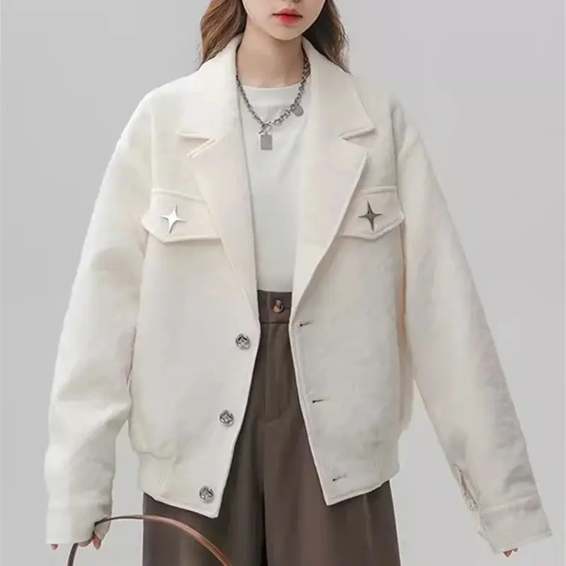 Fat mm Shoulder Suit Jacket for Women in Spring 2024 New and High-end Salt Style Fried Street top Slimming Short Coat For Women