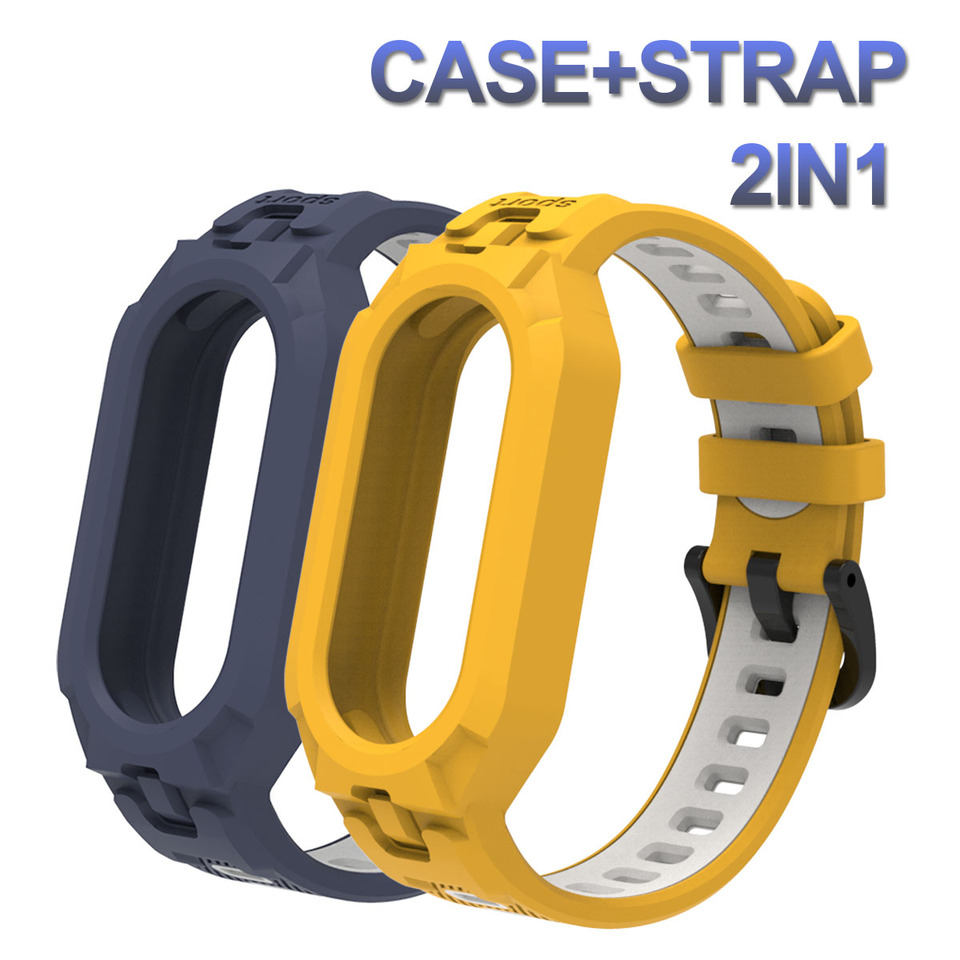 2IN1 Protective Case + Silicone Watch Band for xiaomi band 9 8 7 6 5 Watch Sports Strap for Xiaomi Mi Band9 MiBand9 Bracelet