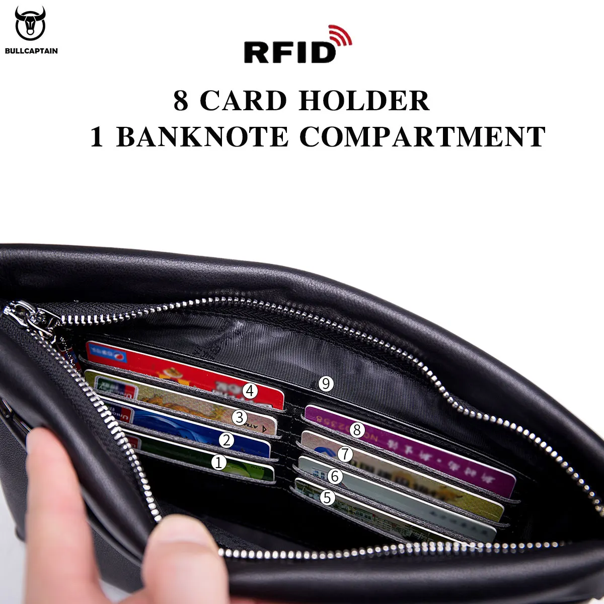 محفظة رجالية طويلة من Bullcaptain، مزودة بتقنية حج...