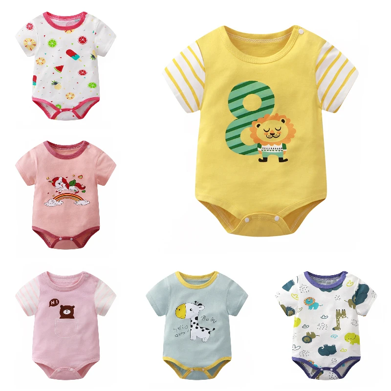 

2023 Summer New Baby Girl Clothes Quality Cotton Cute Cartoon Printed Baby Boy Clothes Fashion Newborn Triangle Romper 3M-12M