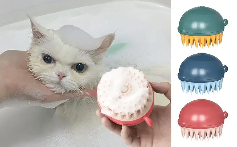 

Pet Bath Brush Puffer Bath Brush Multifunctional Shampoo Dispenser Brush With Soap Dispenser Dog Cleaning Supplies For Dogs Cat