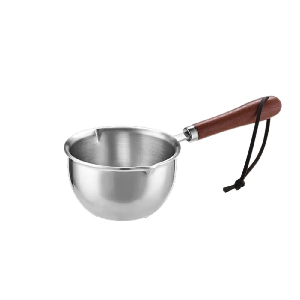 

1pcs 100/200ml Stainless Steel Oil Pot Wooden Insulated Handle Spilled Mini Soup Milk Pot With Hanging Hole Kitchen Tools