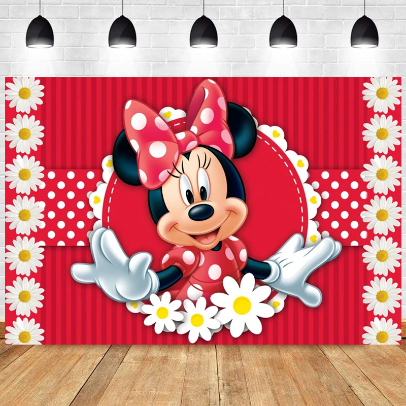 Minnie Maus Hintergrund für 1st Geburtstag Schwarz und Rot Minnie Maus  Glücklich Geburtstag Hintergrund für Mädchen Ein Jahr Alt Vinyl banner -  AliExpress