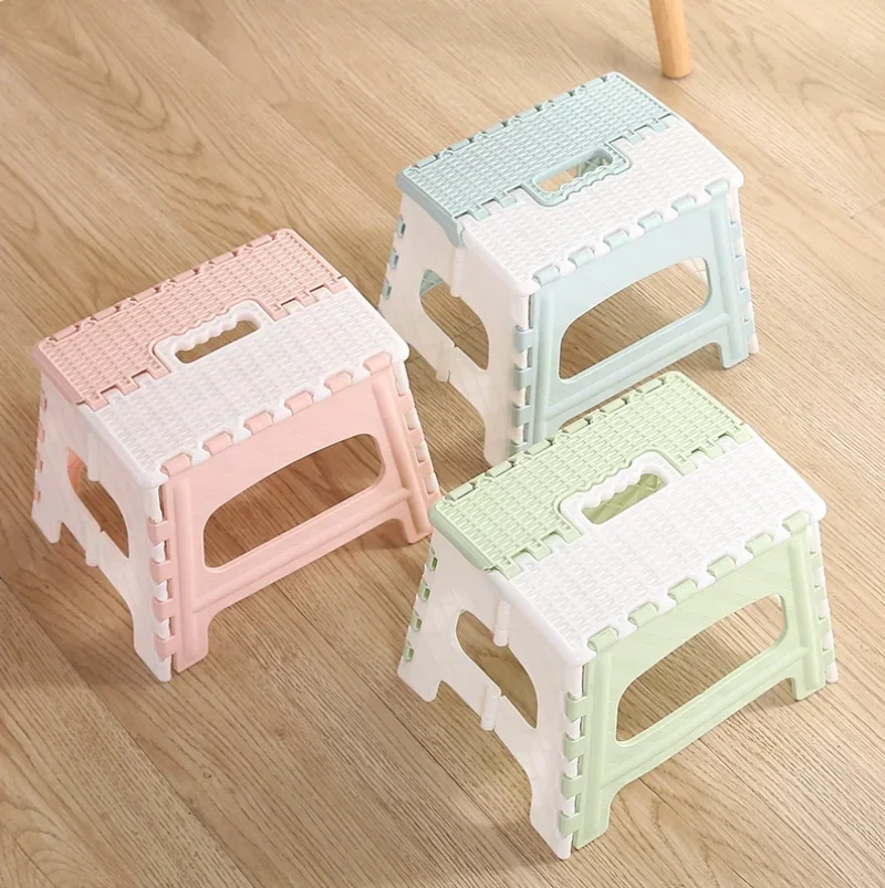 Plastic Folding Step Stool Handle Portable Collapsible Small Foot Stool Bathroom Stepping For Kid