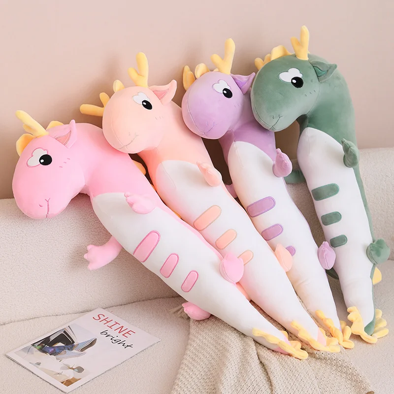 Cute Cartoon Dragon Plush Long Pillow Kawaii Soft Comfort Stuffed Animals Dino Sofa Cushion Throw Pillow Kids Gifts Home Decor