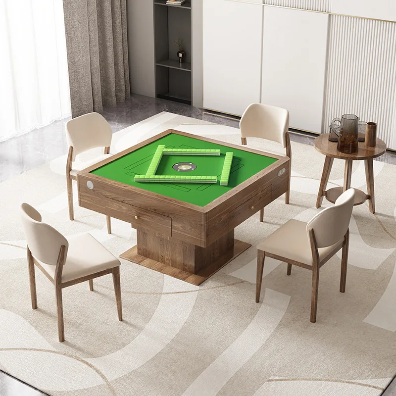 

Solid wood electric lifting and silent mahjong table, milk, oil, and wind household multifunctional dining table, three in one s