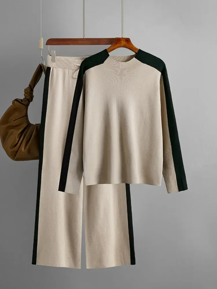 

Женские комплекты из 2 предметов, осенне-зимняя водолазка, вязаные костюмы из искусственных брюк, подходящие комплекты, женская одежда
