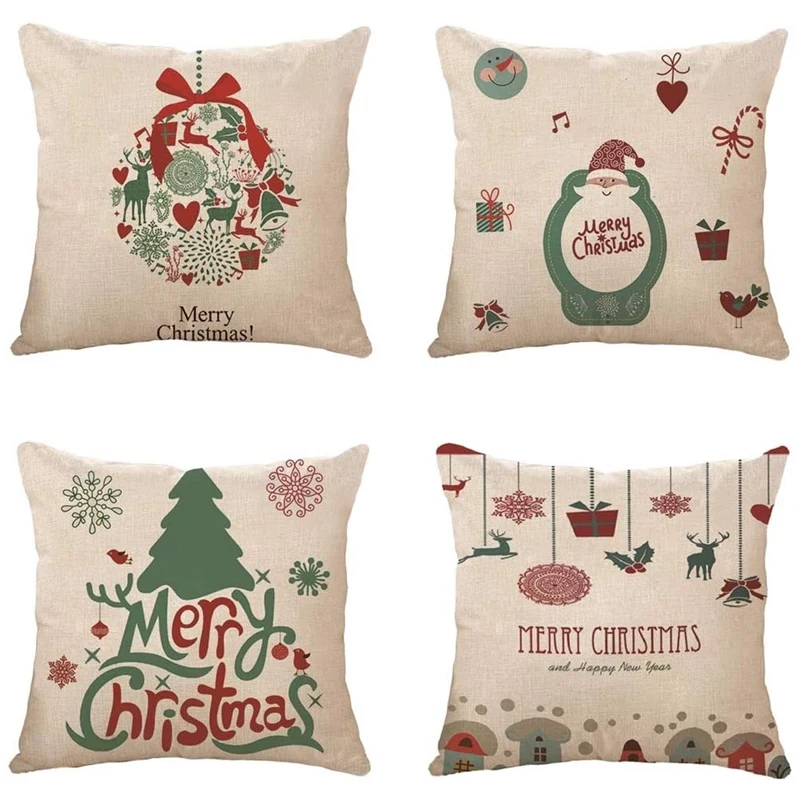 

HOT-Cushion Cover Christmas Cushion Cover Linen Throw Pillow Case Xmas Decorative Pillow Cover Sofa Bed Chair Home Decor