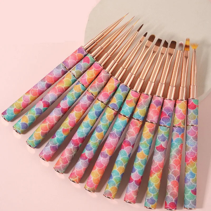 Rainbow Gradient Nail Art Brush Gradient Nail Brush Line Painting Brushes Nails Crystal Acrylic Liner Drawing 2