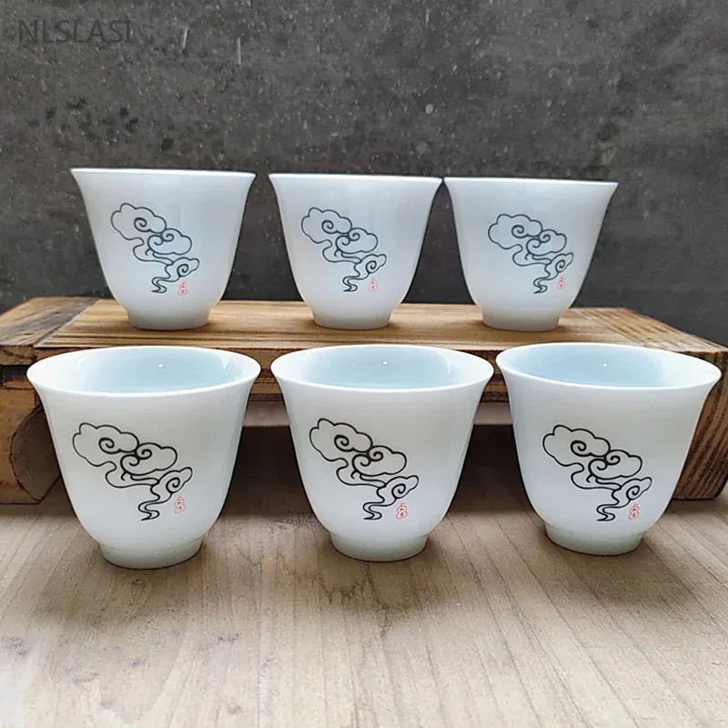 6pcs/40ml Japanese Ceramic Tea Cup Set Retro White Porcelain Tea Bowl Sake Cups Coffee Mug Household Handmade Master Cup