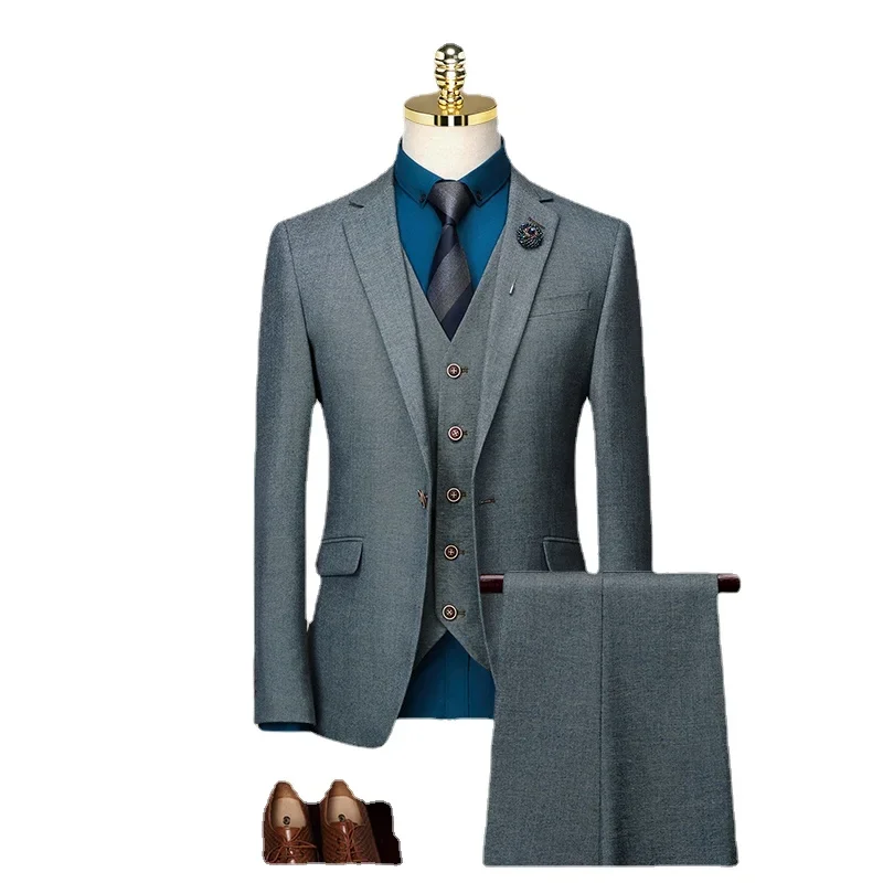 

Suit Groom's Wedding Dress Korean Version Slim Business Casual Suit Three Piece Grey Autumn Suit Men