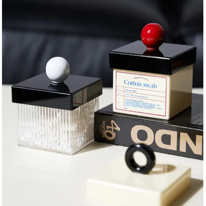 Brush Stand Modern Minimalist For Cotton Pads Stripe Acrylic Storage Box Dust Belt Cover Cotton Buds Box Multifunctional 6