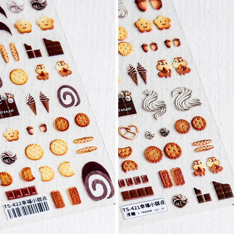 

5D thin tough nail stickers pro frosted thin transparent embossed nail stickers happy dessert cookies