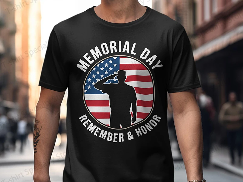 Memorial Day Gedenken und Ehrenschau für Soldaten Design Patriotische Amerikanische Flagge Sublimations-T-Shirt – Detail 6