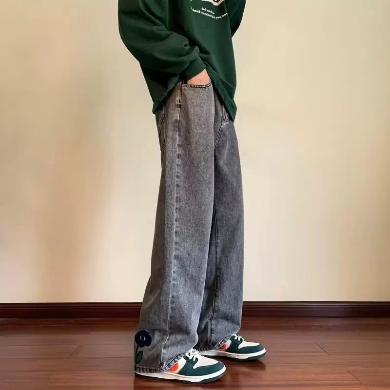 

«Свободные брюки, уличные модные прямые брюки, женские джинсы с высокой талией, мешковатые дизайнерские весенние милые женские брюки с уникальным цветком для девочек 2023»