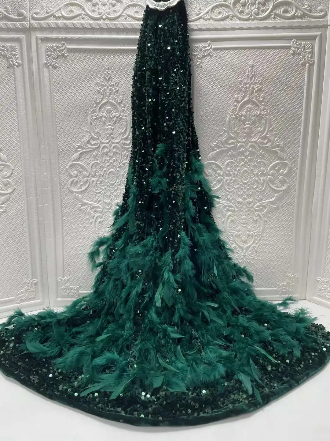 African Velvet Lace Fabric 2023 High Quality Luxury Sequins Lace Material 3D Feather Embroidery Nigerian Fabrics For Wedding