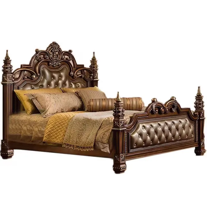 Master Modern Aesthetic Bed Bedrooms Nordic Wood Salon Luxury King Size Bed Genuine Leather Letto Matrimoniale Room Furniture