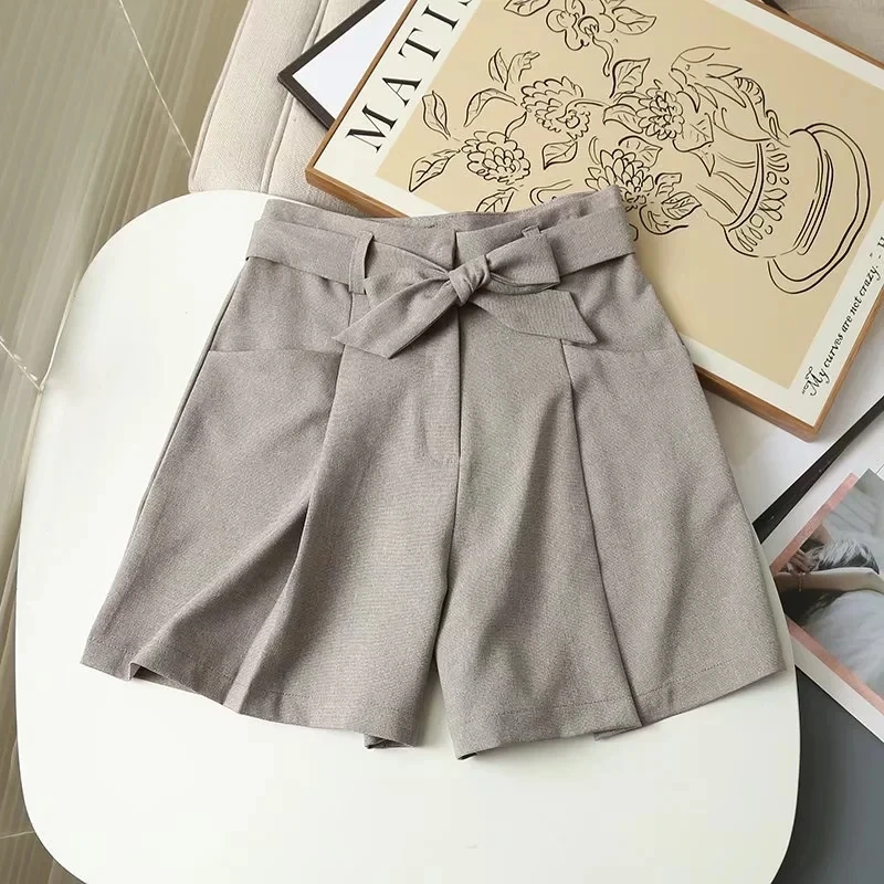 Dave&Di High Waist Loose Linen Shorts Casual Bermuda Women England Style Fashion Simple Sashes