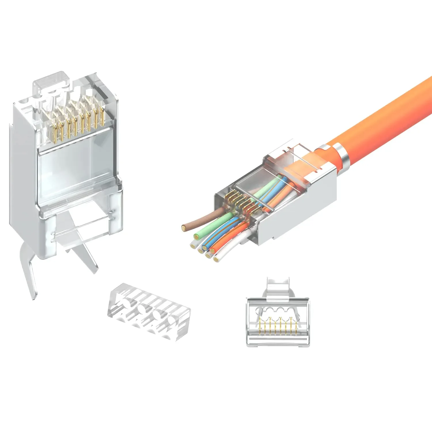 ZoeRax Cat7 Cat6A RJ45 패스 스루 커넥터, 3 프롱 50μ 금도금 모듈러 플러그 이더넷 엔드, 스트레인 릴리프 부츠 포함