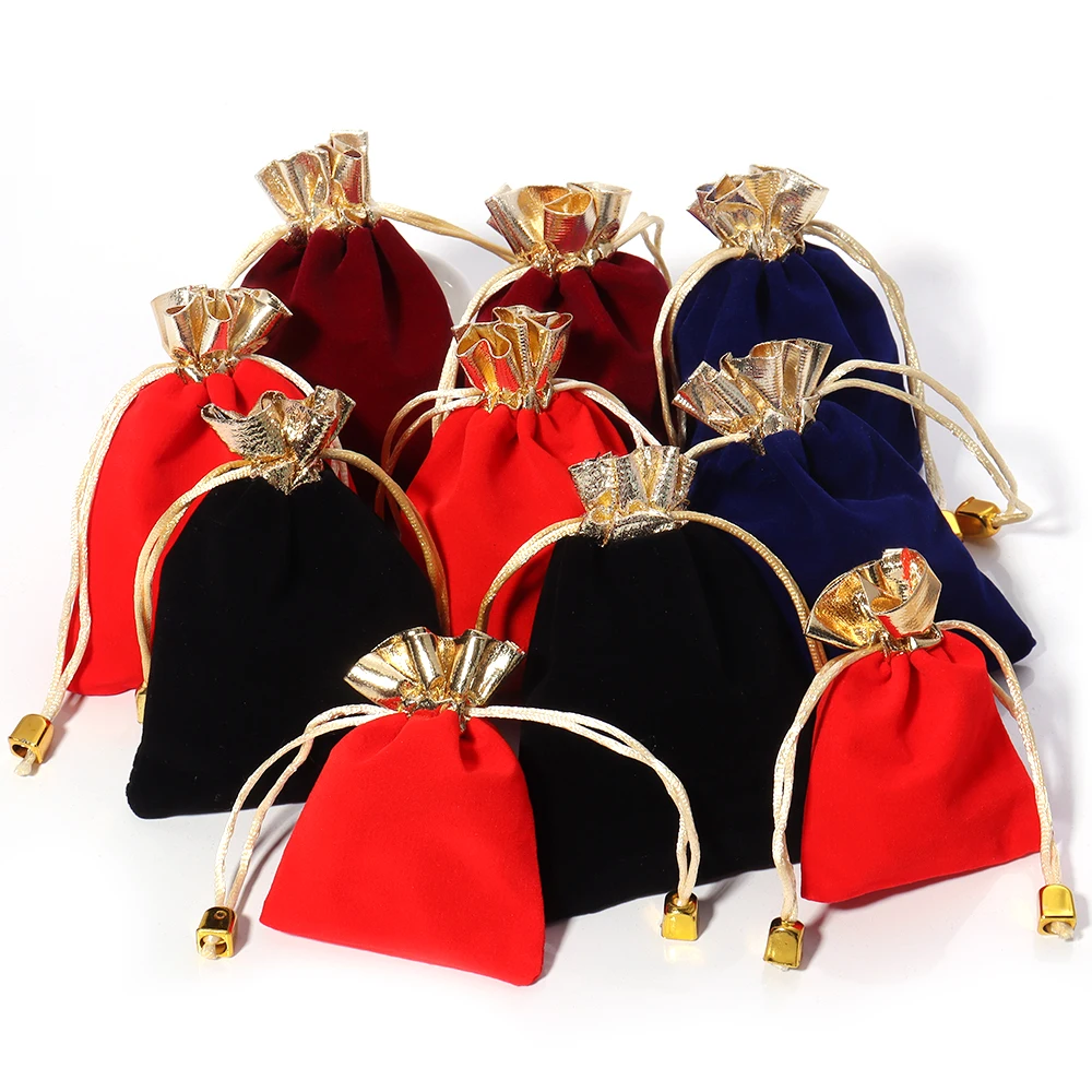 5-10pcs/Lot 7x9cm 9x12cm Gold Color Velvet Bags Fabric Drawstring Pouches Bags for Jewelry Christmas Gifts Package Gift Bags 50pcs lot 7x9cm 9x12cm adjustable jewelry packing gold sliver foil cloth drawstring velvet packaging wedding gift bags