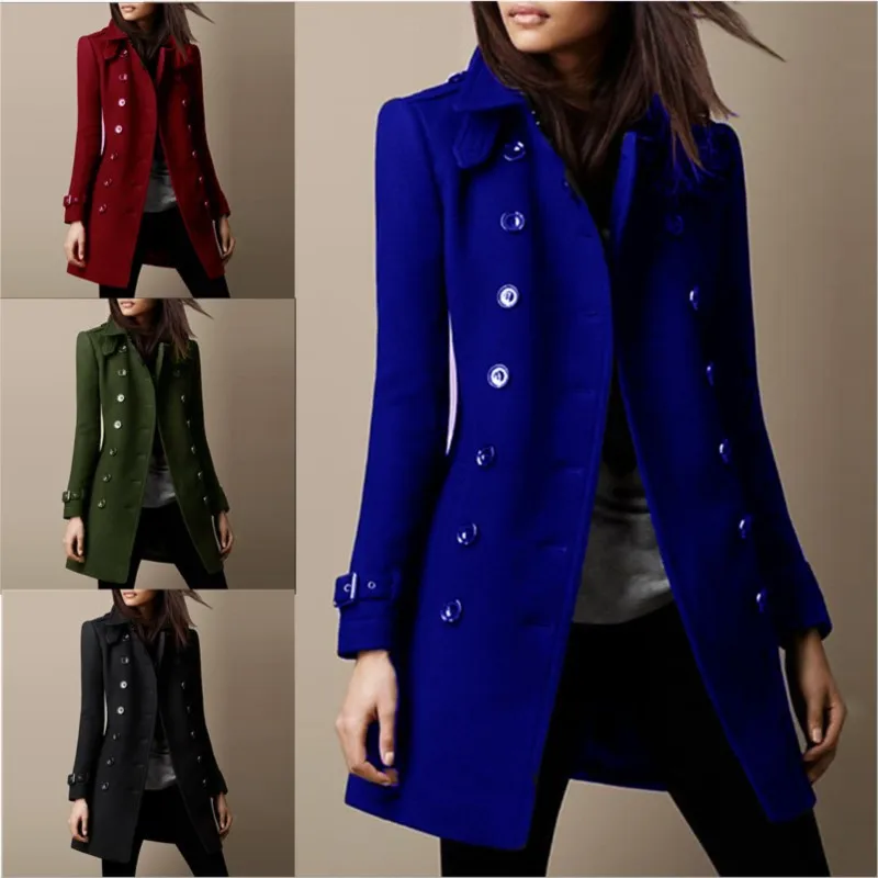 Autumn Winter Turn-down Neck Woolen Jacket Coat Women Fashion Black Long Sleeve Double Breasted  Loose Wool Coats Streetwear 5