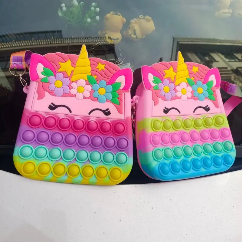 

New Kawaii Unicorn Silicone Bag Large Size Wallet Bag Push Bubble Antistress Fidget Toy Soft Press for Kids Birthday Gifts
