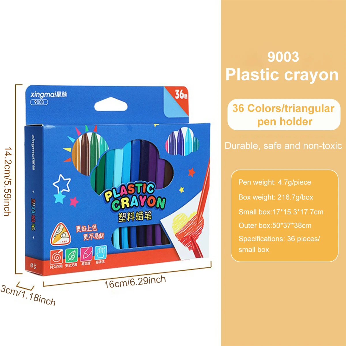 Non-Messy Washable - Erasable - Plastic Color Crayons 6