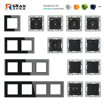 SRAN F6 EU FR UN ซ็อกเก็ตและสวิตช์ Dimmer,Series หลายเฟรมโมดูลแผงกระจกนิรภัยสีขาว DIY 1