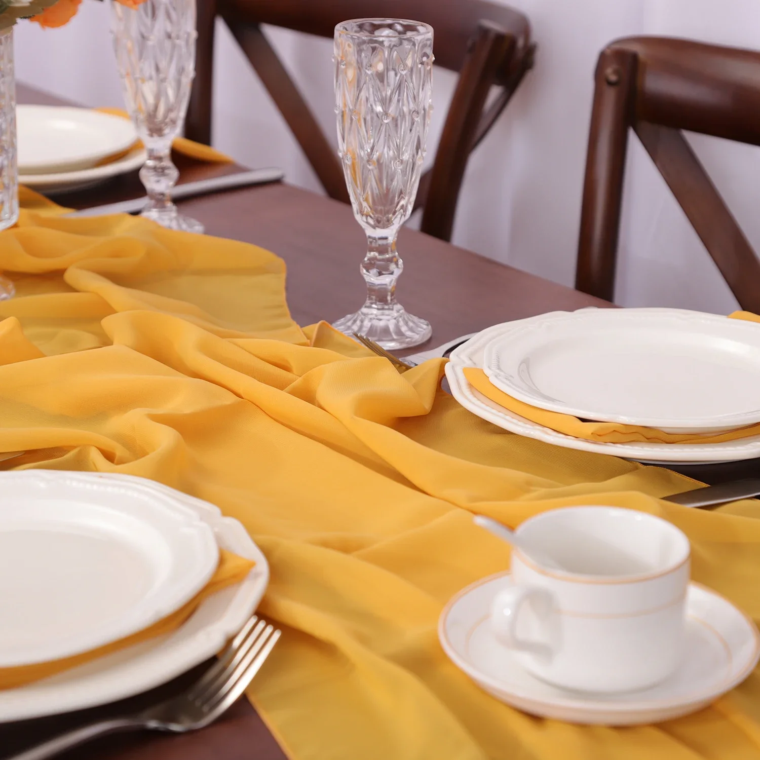 Chiffon Table Runner Gauze Vintage Romantic Wedding Chair Sashes Birthday Party Baby shower Ceremony Banquets Arches Cake Decor 6