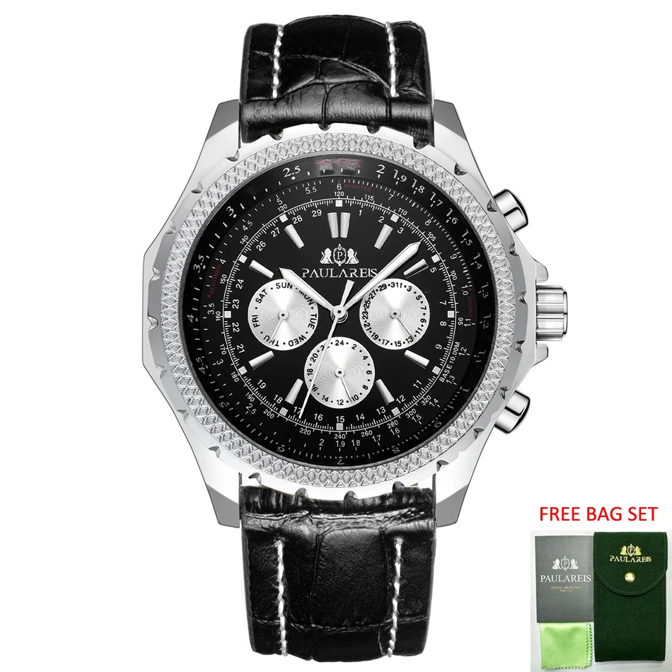 

Automatic Watches for Men Mechanical Self Wind Movement Black Brown Blue Leather Strap Fashion Sports Business Reloj Hombre