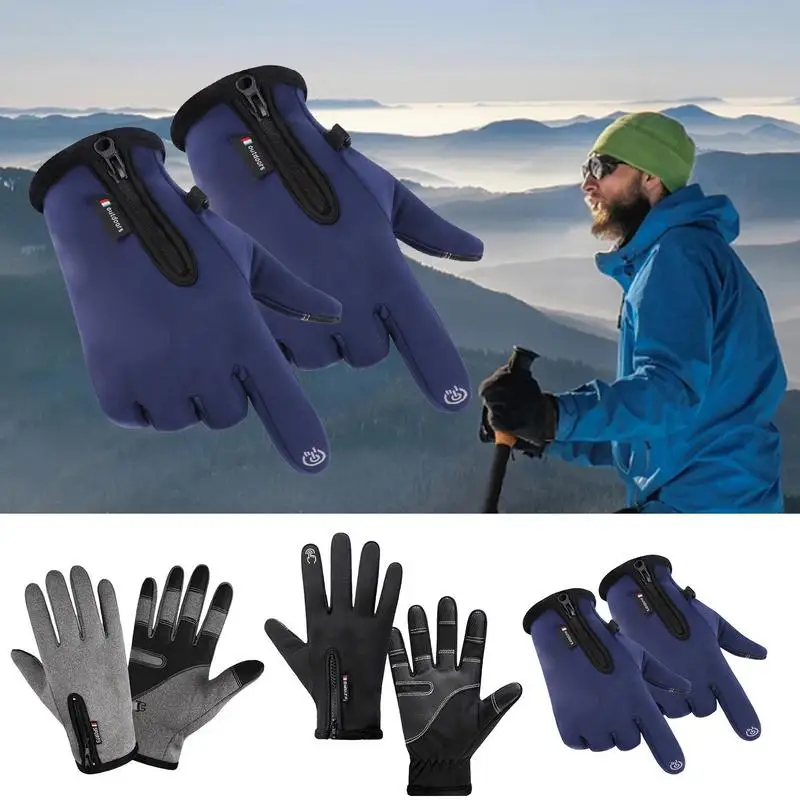 Cycling Touch Screen Mittens 1 Pair Men's Winter Warm Mitts Touch Screen Sports Wear Cold Weather Non-Slip Mittens Waterproof 2