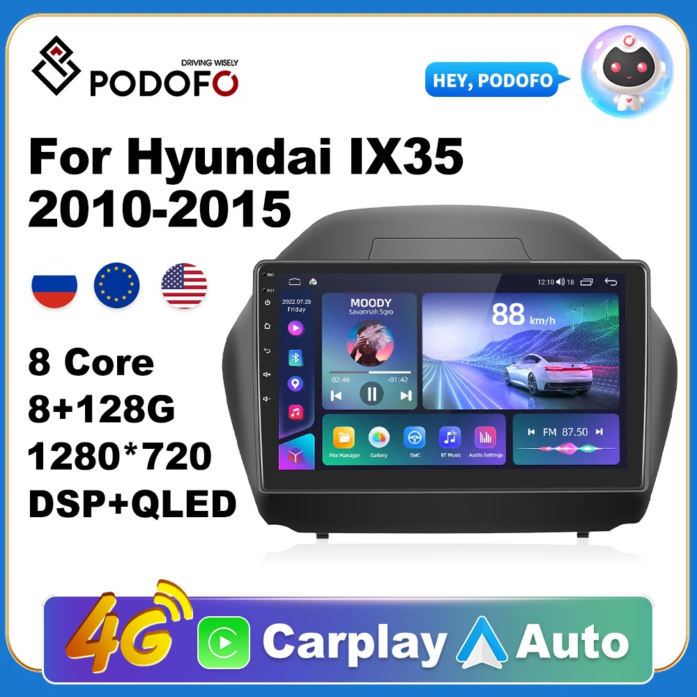 

Podofo 10" 2 Din For Hyundai Ix35 2010-2015 Year Android 10.0 Car Radio/Multimedia Video Player GPS WIFI QLED DSP 8+128G 8 Cores