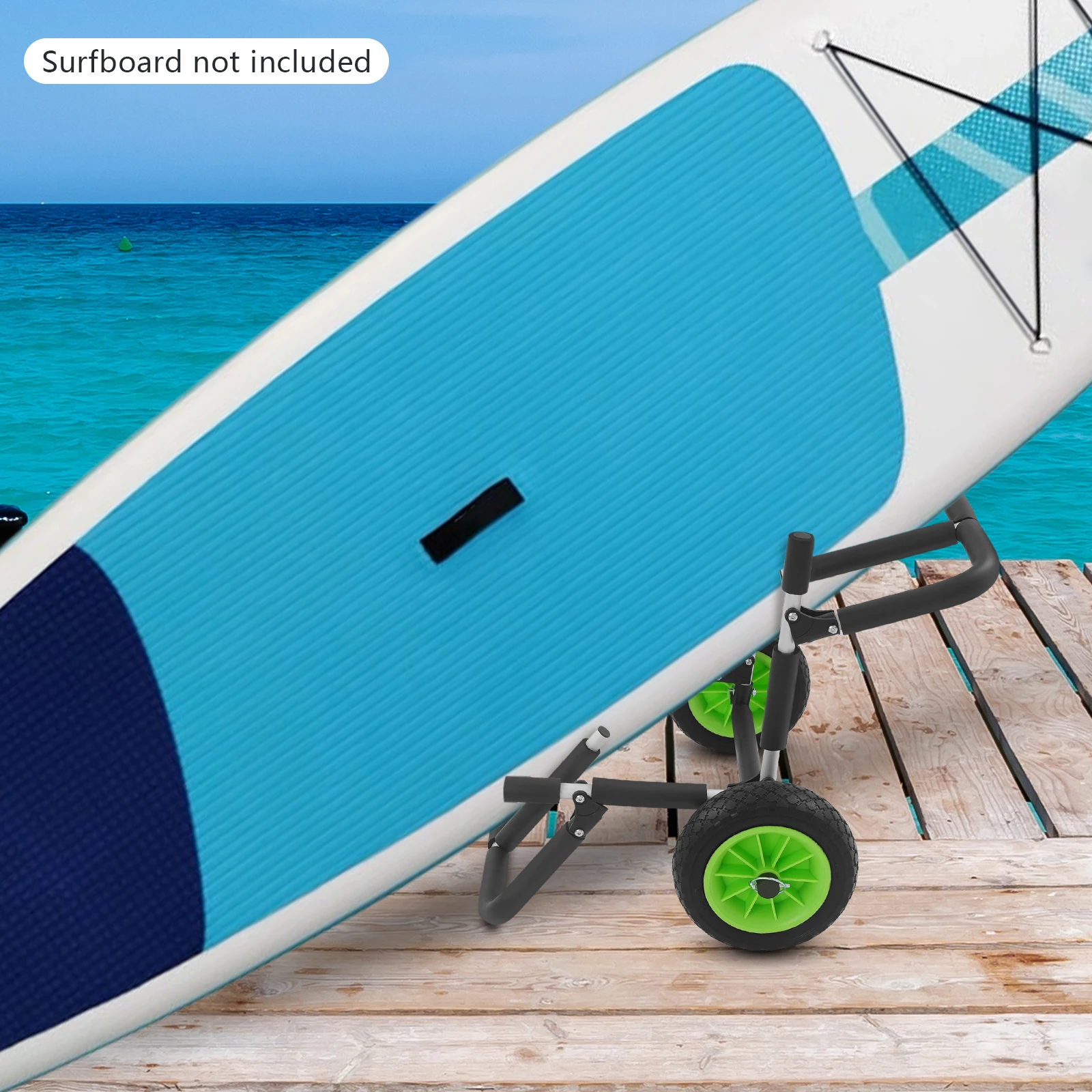 Grün/Roter Kajak-Transportwagen, Aluminium-Wagen, SUP-Rahmen, Strandtransporter, Doppelsitz, Surfbrett-Anhänger – Detail 4