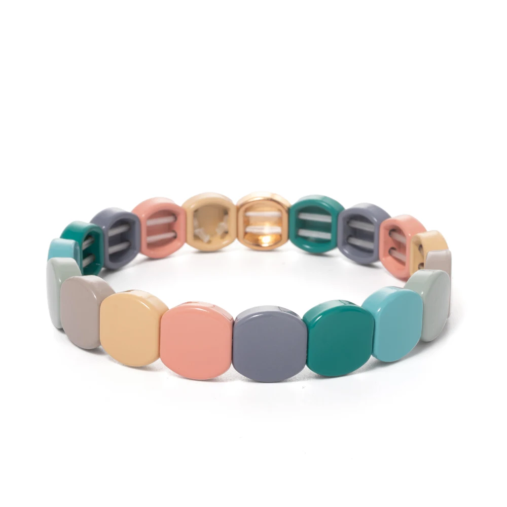2025 Colorful Bangle For Women Boho Elastic Beaded 10mm Bracelets Enamel Jewelry