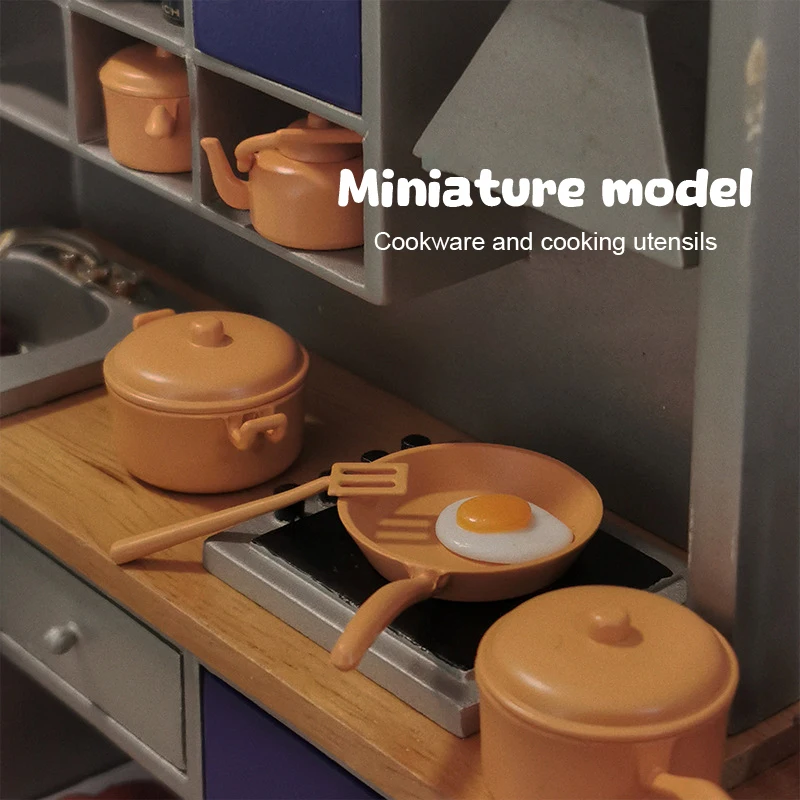 Miniature Dollhouse Cookware Pot Set with Kitchen Utensils - 11-Piece Decorative Micro Scene Props Gift Set