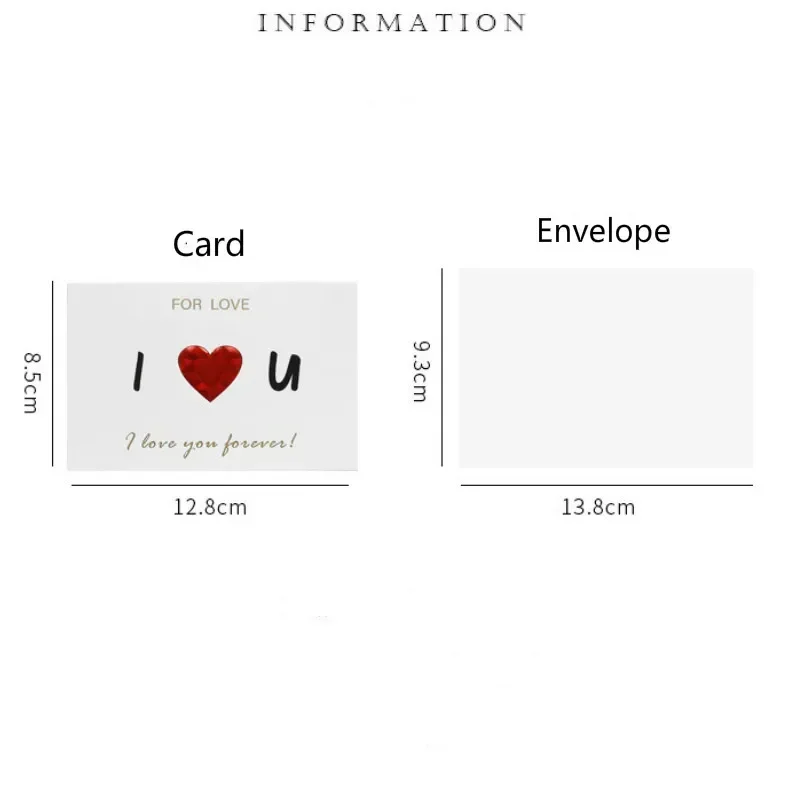 6 Styles Solid Red Heart Greeting Card with Envelopes Romantic Letter I Love You Forever Wedding Invitation Valentine's Day