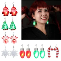 LED Christmas Earrings Glowing Light Up Earrings Santa Reindeer Snowman Christmas Tree Dangle with Lights for Party Women 1