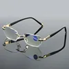 Anti Blue Ray Reading Glasses Dimond Cutting Rimless Eyewear Men Anti Fatigue Hyperopia Presbyopic Glasses +1.5 2