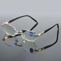 Anti Blue Ray Reading Glasses Dimond Cutting Rimless Eyewear Men Anti Fatigue Hyperopia Presbyopic Glasses +1.5 2
