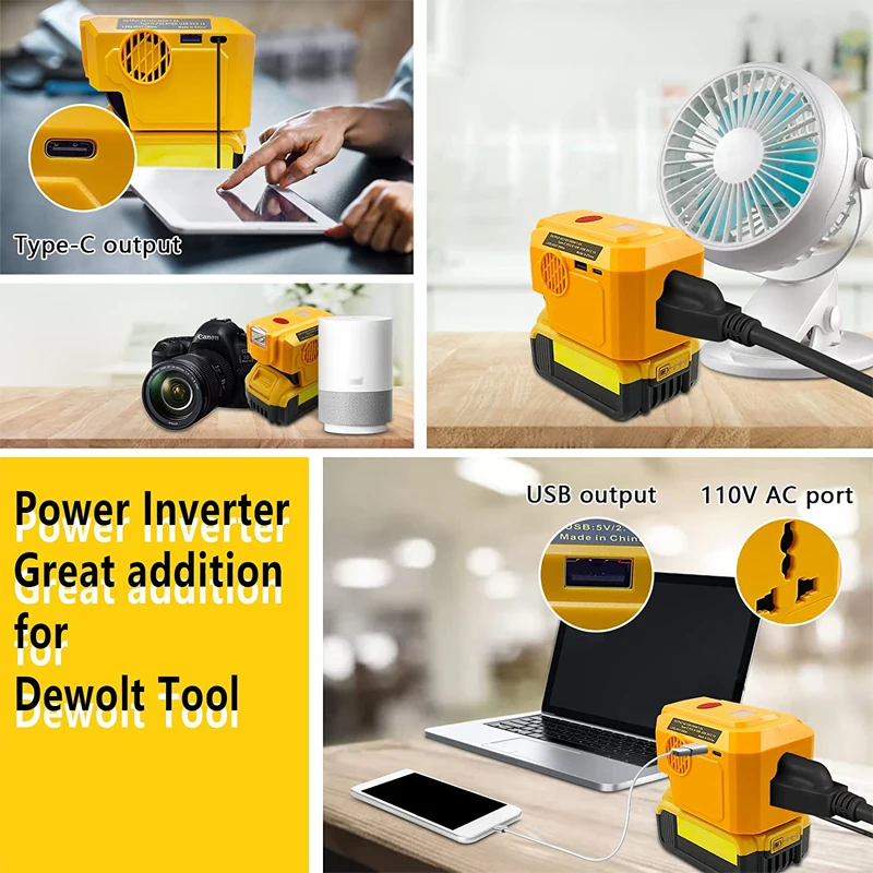 TPDL 200 W batterijomvormer voor Einhell 18 V accu, DC 18 V naar AC 220 V, spanningsomvormer, Pure Sine Wave batterijadapter met USB Type-C, ledlamp 200 lm voor batterij