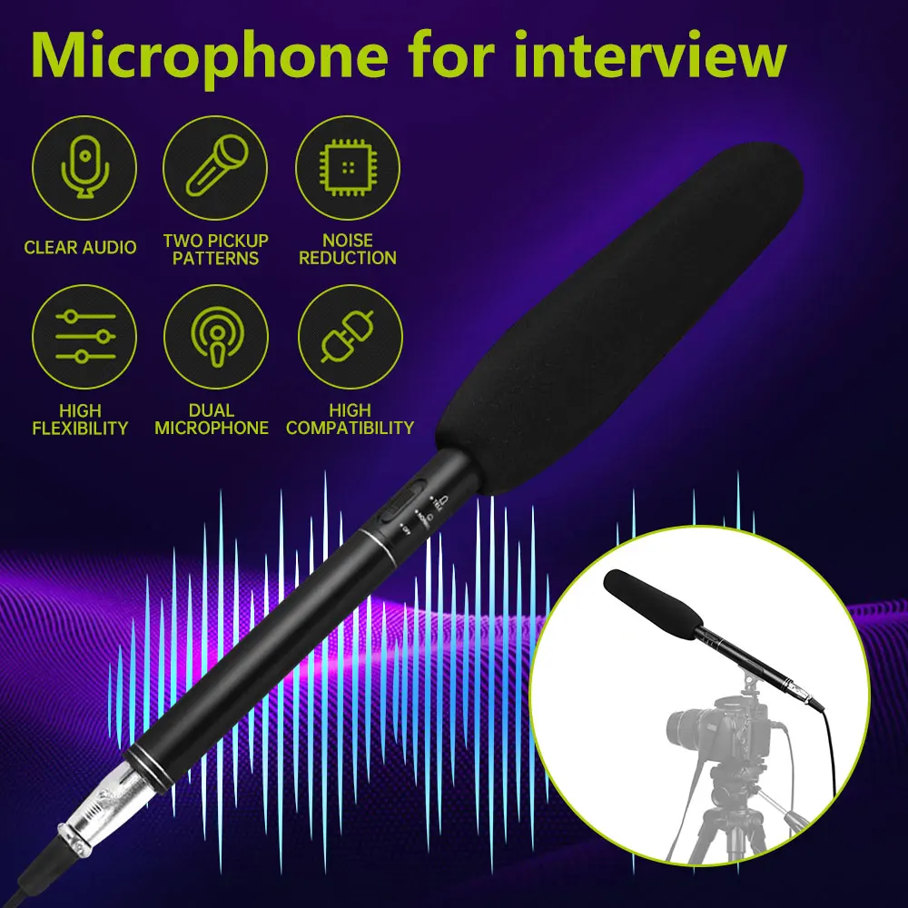 

Condenser Interview Microphone Photography Mic for Video DV Camcorders with Metal Holder Anti-Wind Foam Cap XLR Cable