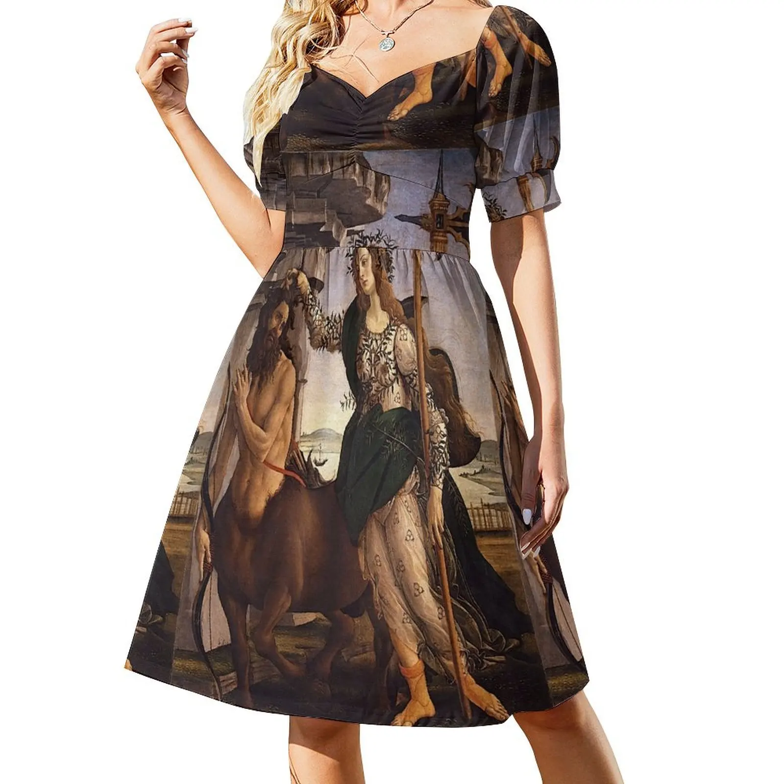 thumbnail image 1 of Palas y el Centauro - Sandro Botticelli Maestro Italiano Pintura Renacentista Vestido de Manga Corta, 1 of 7
